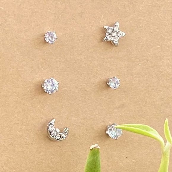 Celestial Set (3 Pairs) Stud Earring Set ~ Cubic Zirconia - Picture 2 of 8